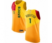 Men's Nike Milwaukee Bucks #1 Oscar Robertson Authentic Yellow NBA Jersey - City Edition