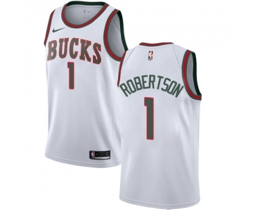 Men's Nike Milwaukee Bucks #1 Oscar Robertson Swingman White Fashion Hardwood Classics NBA Jersey