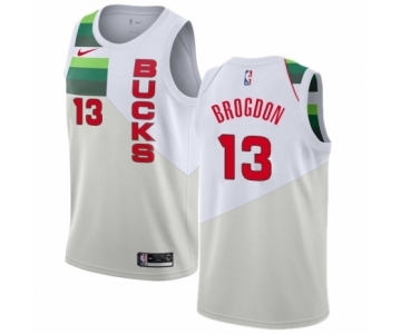 Men's Nike Milwaukee Bucks #13 Malcolm Brogdon White Swingman Jersey - Earned Edition