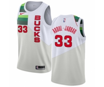 Men's Nike Milwaukee Bucks #33 Kareem Abdul-Jabbar White Swingman Jersey - Earned Edition