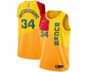 Men's Nike Milwaukee Bucks #34 Giannis Antetokounmpo Swingman Yellow NBA Jersey - City Edition