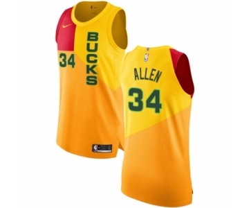 Men's Nike Milwaukee Bucks #34 Ray Allen Authentic Yellow NBA Jersey - City Edition
