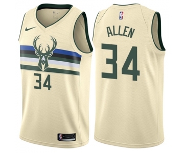 Men's Nike Milwaukee Bucks #34 Ray Allen Swingman Cream NBA Jersey - City Edition