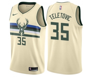Men's Nike Milwaukee Bucks #35 Mirza Teletovic Authentic Cream NBA Jersey - City Edition