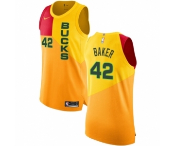 Men's Nike Milwaukee Bucks #42 Vin Baker Authentic Yellow NBA Jersey - City Edition