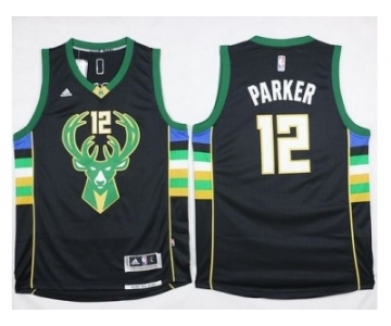 NBA Men Milwaukee Bucks #12 Jabari Parker Black Alternate Stitched Jersey